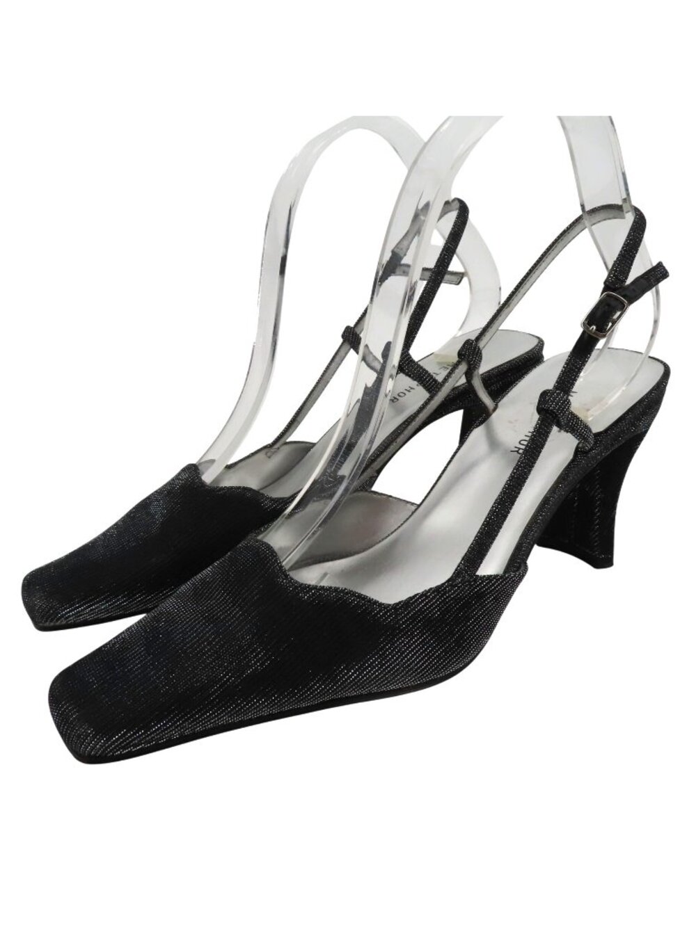 VTG Metaphor Women 9 M DAWN Black Silver Metallic Strappy Square Toe Heels Shoes